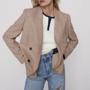 NWT Zara Wool Blend Blazer Khaki Beige Size M